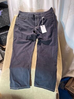 Mother Dark Denim Blue Wide-Leg Gaucho Cropped Jeans with Contrast Stitching